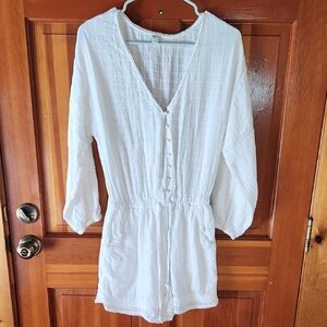 Aerie White Button-Front Romper